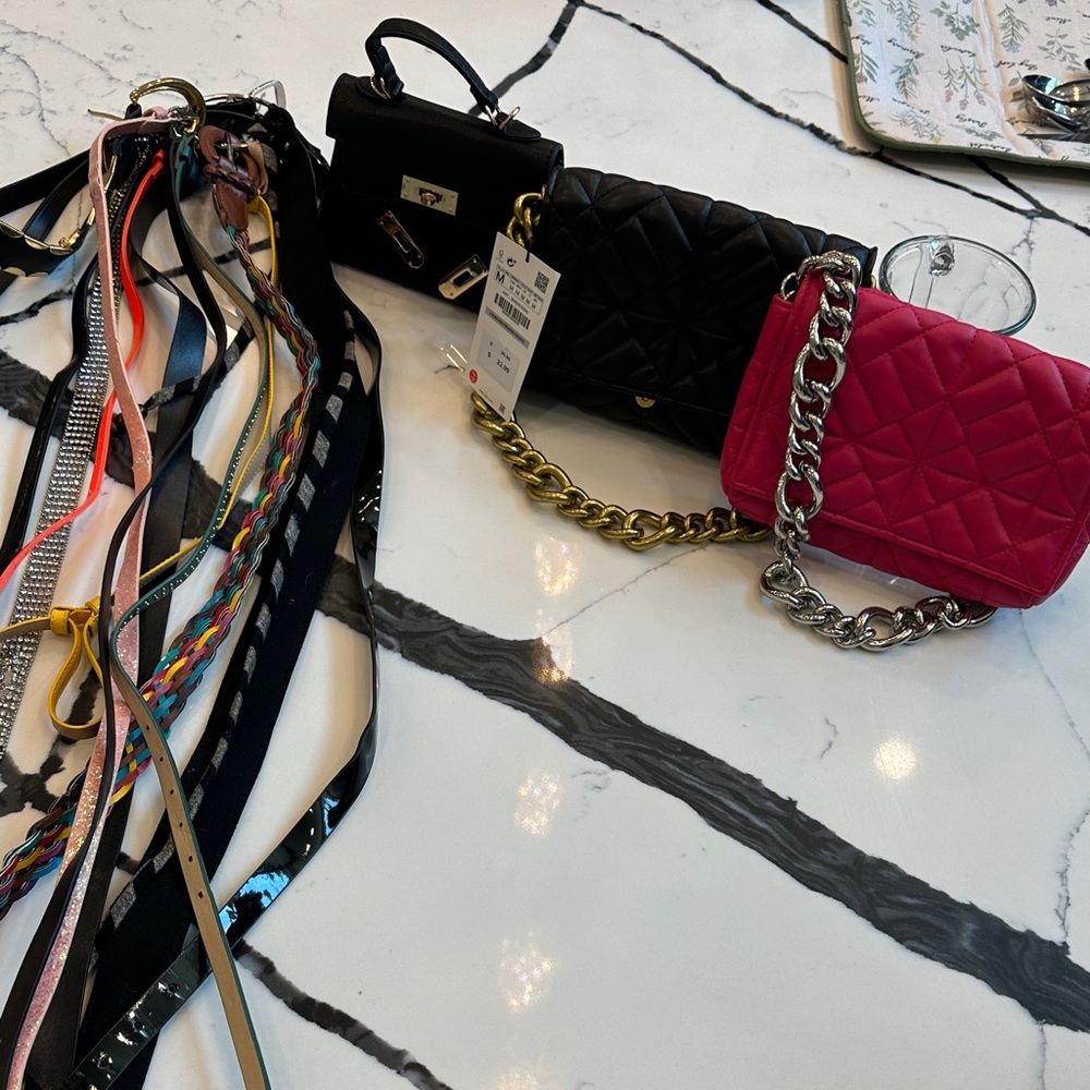 Quilted Black and Pink Chain Shoulder Bag